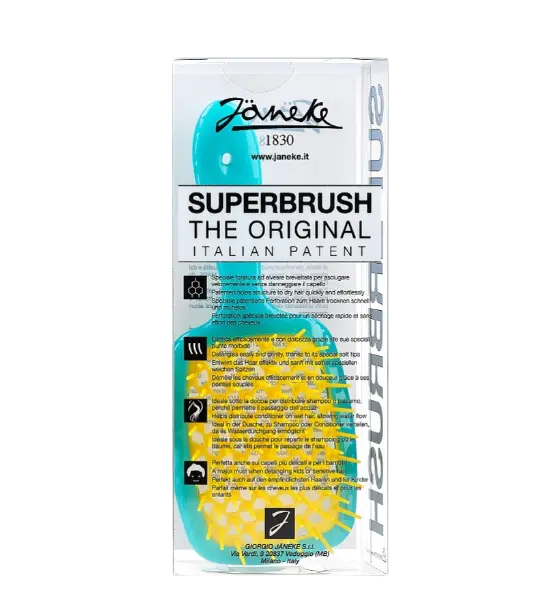 Расческа для волос, бирюзовый с желтым, Janeke Superbrush 9см/21см м2